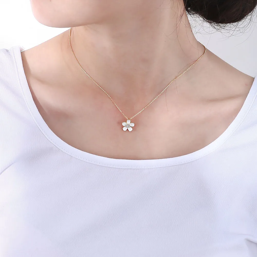 Flower with Zircon Pendant Sterling Silver Necklace for Women