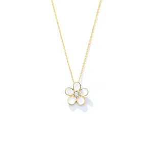 Flower with Zircon Pendant Sterling Silver Necklace for Women