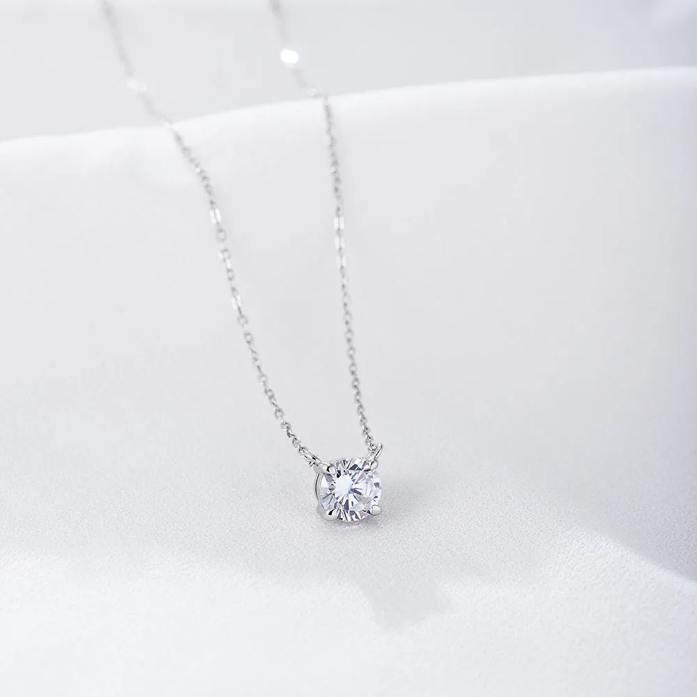 Four Prongs Round Zircon Pendant Sterling Silver Necklace for Women