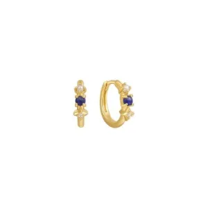 Gold Lapis Star Huggie Hoop Earrings E039-02G-L