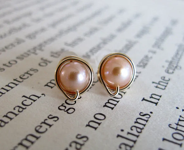 Gold Wrapped Freshwater Pearl Stud Earrings