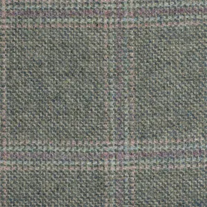 Green With Pink And Peach Check Moonstone Tweed All Wool