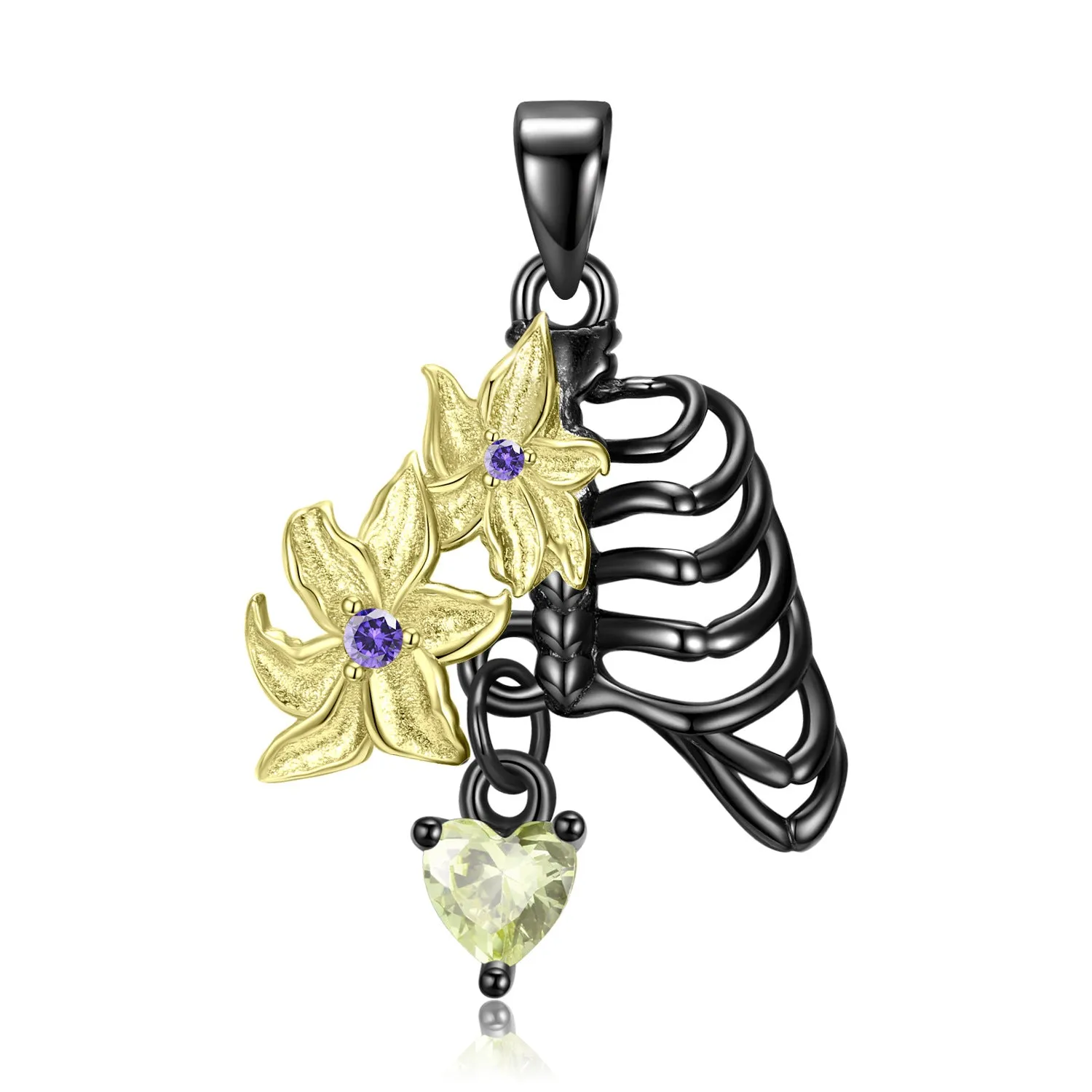 Halloween Floral Body Skeleton with Zircon Silver Necklace