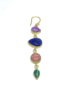 Heather Benjamin Phosphosiderite, Lapis, Rhodochrosite, and Malachite Single Drop Earring