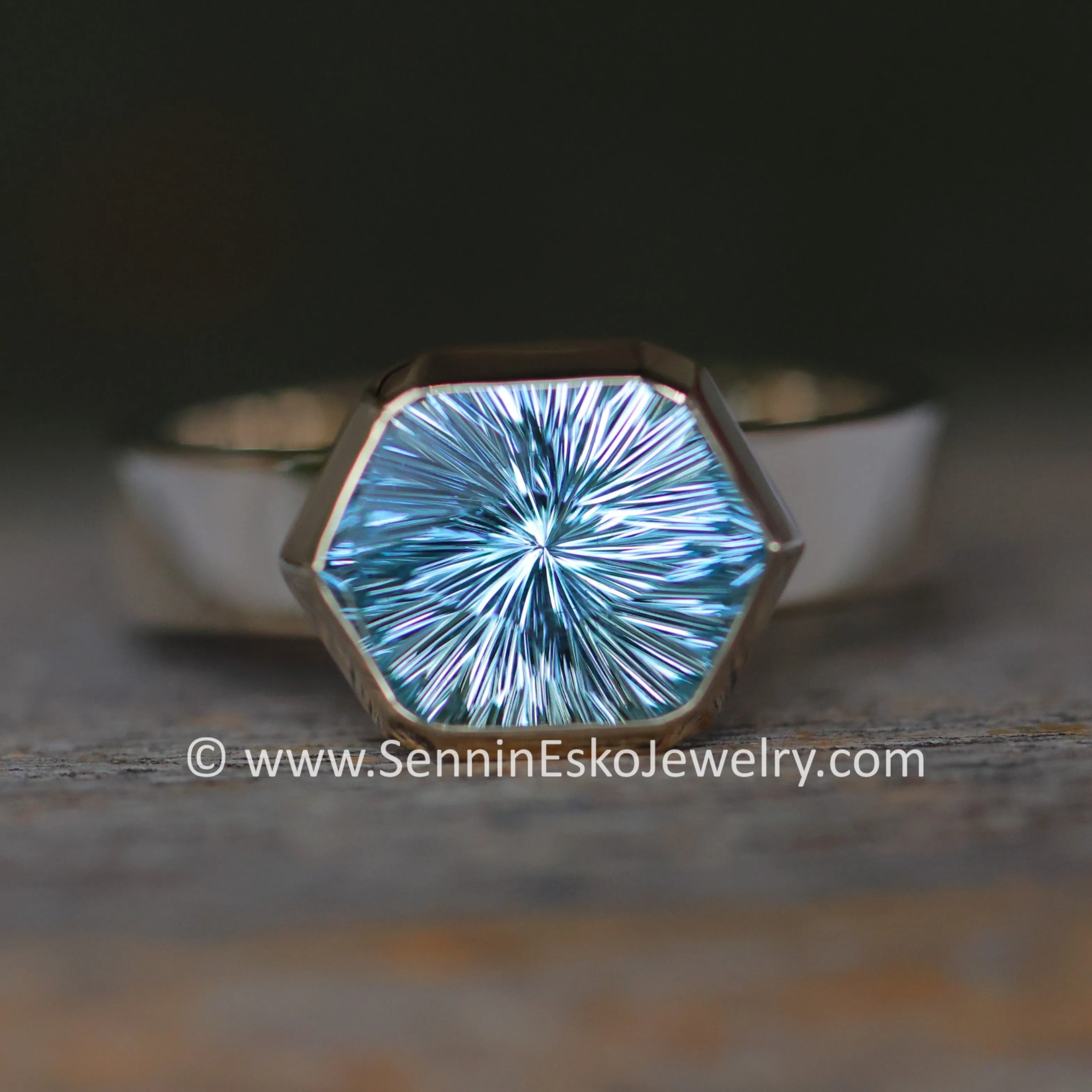 Heavy Weight 18kt Gold Solitaire Bezel Ring Setting - Fantasy Cut 2.58 Carat Aquamarine Depicted (Setting Only, Center Stone Sold Separately)