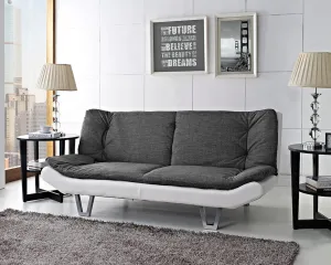 Hudson Fabric Sofa Bed, White Faux Leather Base With Charcoal Duo Contrast Topper