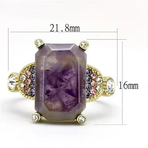 IP Gold(Ion Plating) Stainless Steel Ring with Semi-Precious Amethyst Crystal in Amethyst for Women Style TK3195