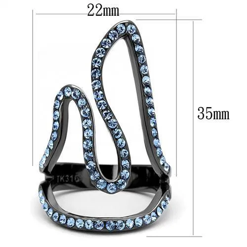 IP Light Black (IP Gun) Stainless Steel Ring with Top Grade Crystal in Aquamarine for Women Style TK2695