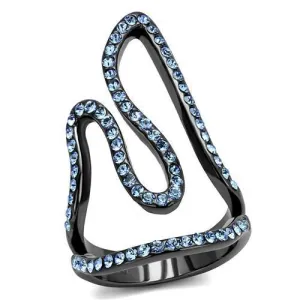 IP Light Black (IP Gun) Stainless Steel Ring with Top Grade Crystal in Aquamarine for Women Style TK2695