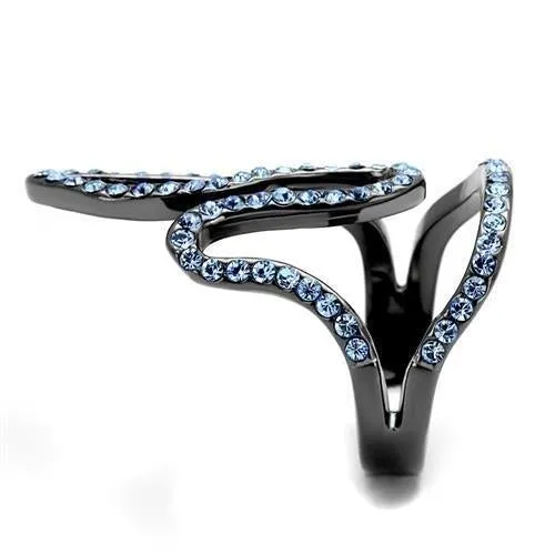 IP Light Black (IP Gun) Stainless Steel Ring with Top Grade Crystal in Aquamarine for Women Style TK2695