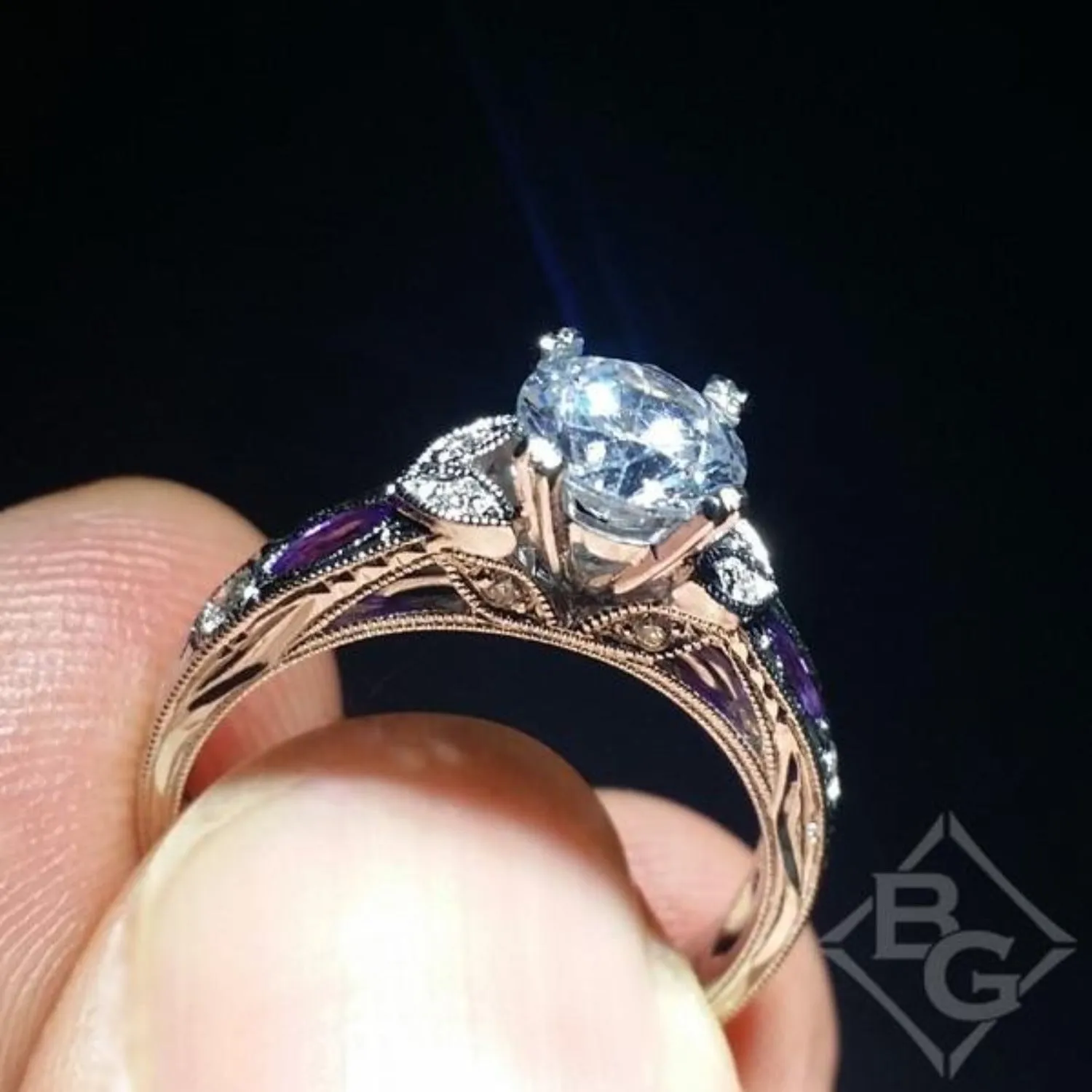 Kirk Kara "Dahlia" Marquise-Cut Vintage Amethyst Diamond Engagement Ring