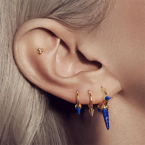 Lapis Single Short Spike Non-Rotating Earring by Maria Tash in White Gold