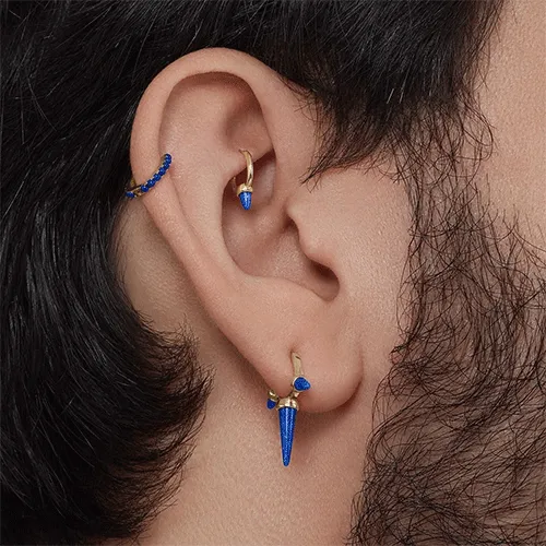 Lapis Single Short Spike Non-Rotating Earring by Maria Tash in White Gold