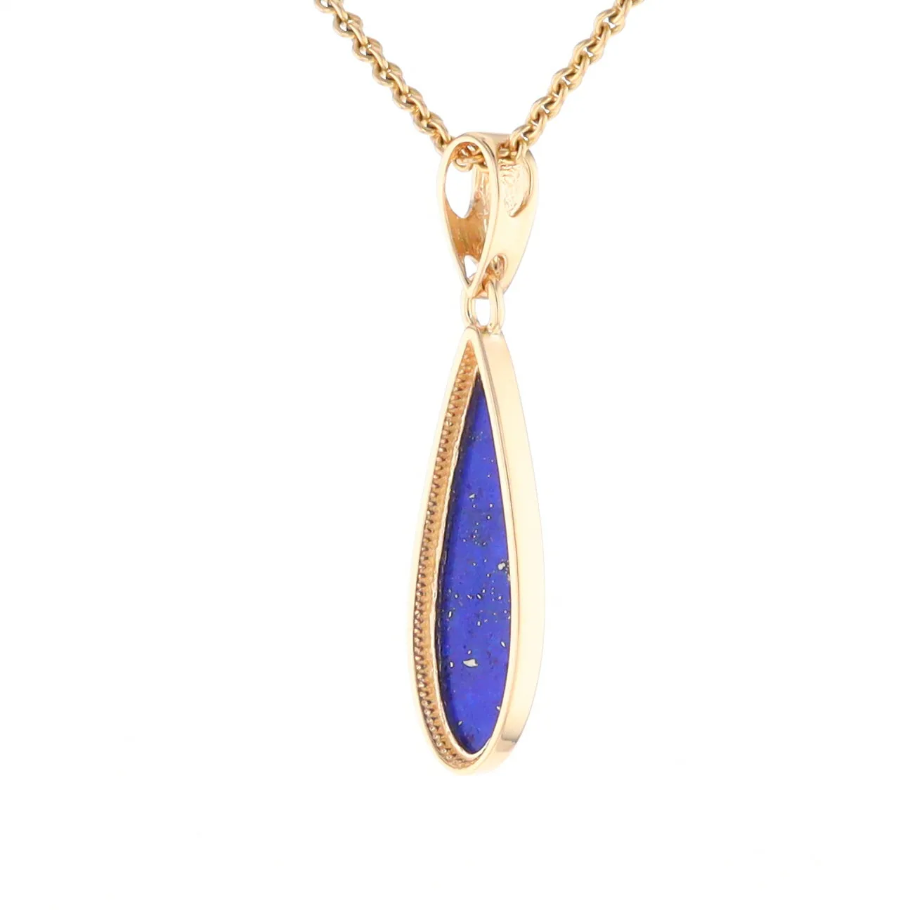 Lapis Tear Drop Inlaid Design Pendant