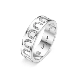 L'Arc de DAVIDOR Ring MM, 18k White Gold with Neige Lacquered Ceramic and Arcade Diamonds