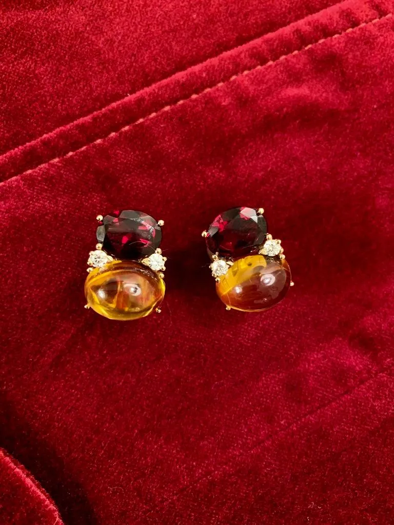 Large GUM DROP™ Earrings with Garnet and  Diamonds