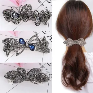 Large New Crystal Ponytail Hairpin Female Alloy Retro Black Simple Spring Hairpin Wholesale Stall Supply