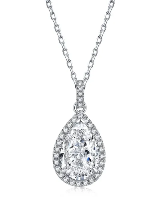 Large Pear Necklace .925 Sterling Silver Hypoallergenic Dainty Chain Zircon Statement Pendant