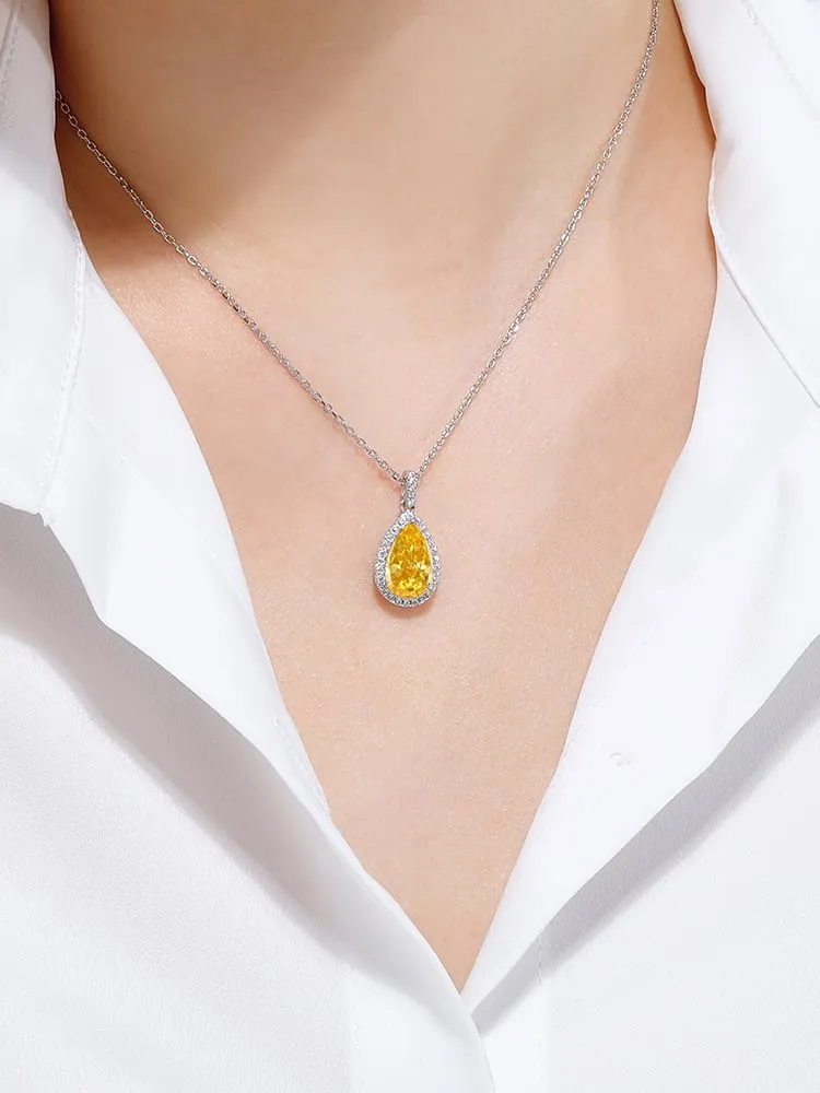 Large Pear Necklace .925 Sterling Silver Hypoallergenic Dainty Chain Zircon Statement Pendant