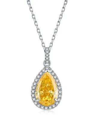 Large Pear Necklace .925 Sterling Silver Hypoallergenic Dainty Chain Zircon Statement Pendant