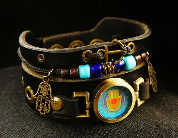 Leather Hamsa Protective Charm Bracelet