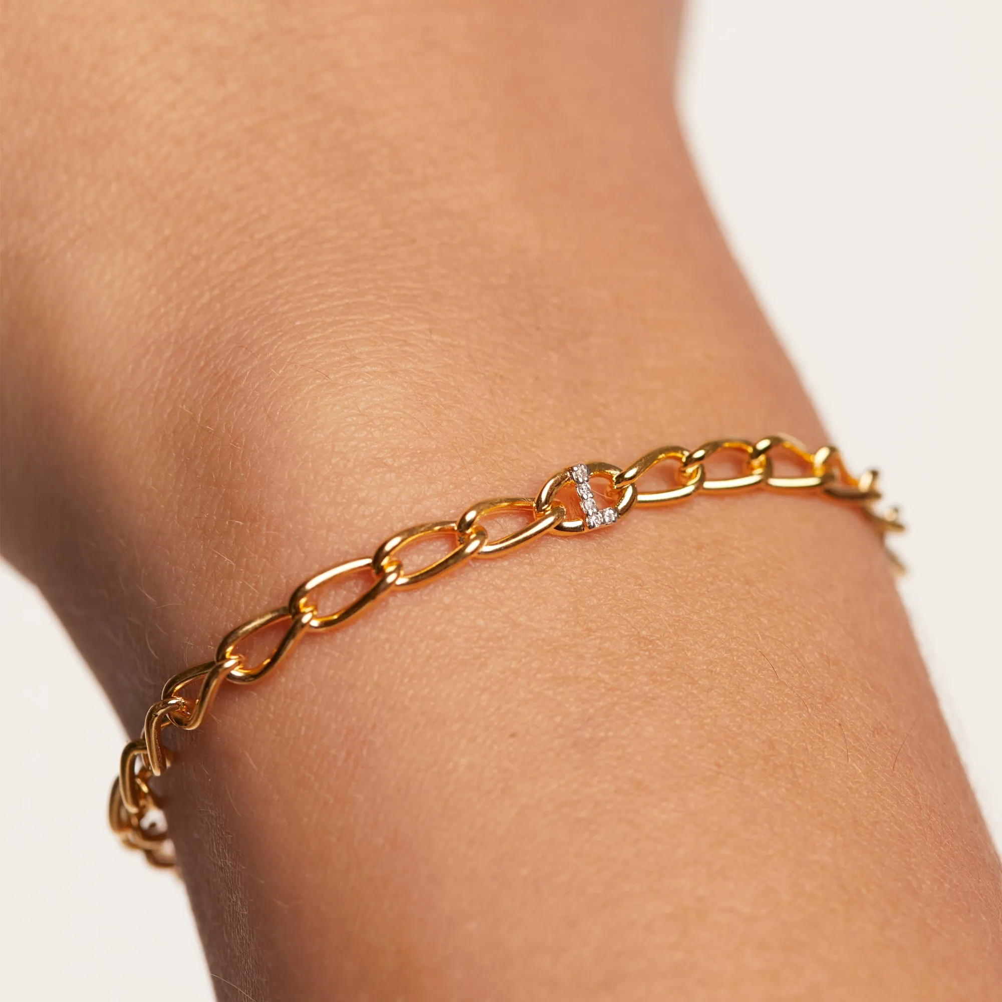 Letter L Chain Gold Bracelet