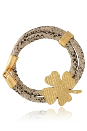 LUCKY CLOVER Snake Cream Leather Bracelet