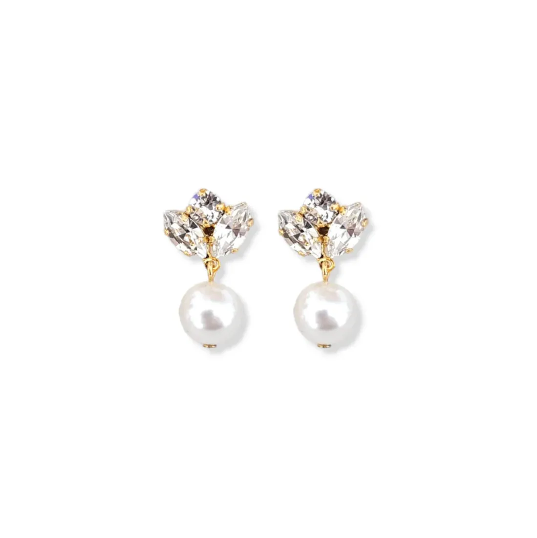 Mariah Pearl - Swarovski Pearl & Crystal Drop Bridal Earrings - Gold Plated