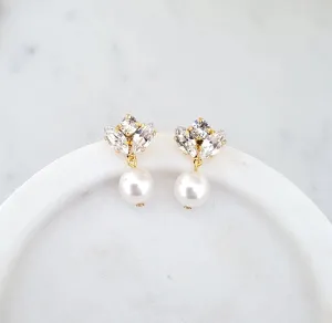 Mariah Pearl - Swarovski Pearl & Crystal Drop Bridal Earrings - Gold Plated