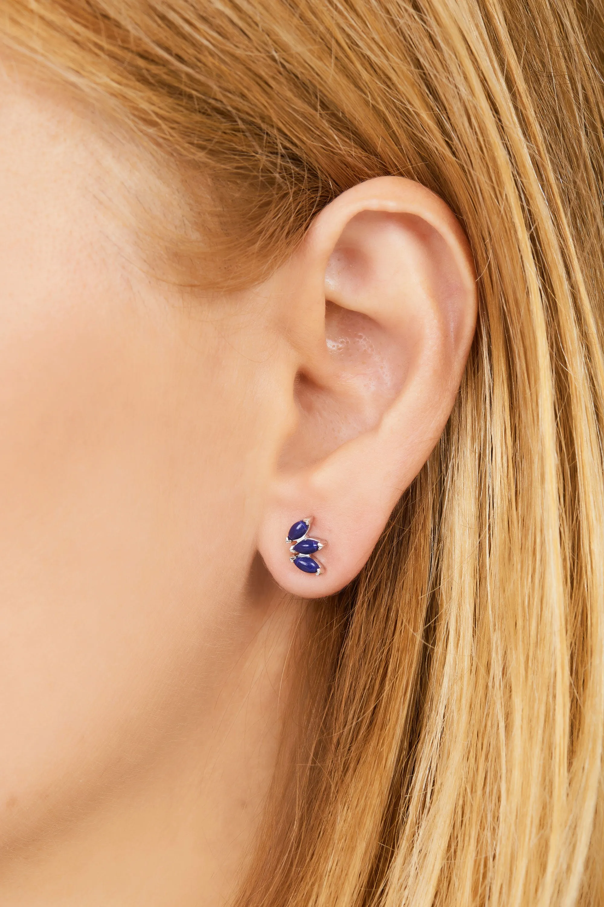 Marquise Fan lapis sterling silver stud (ball screw)