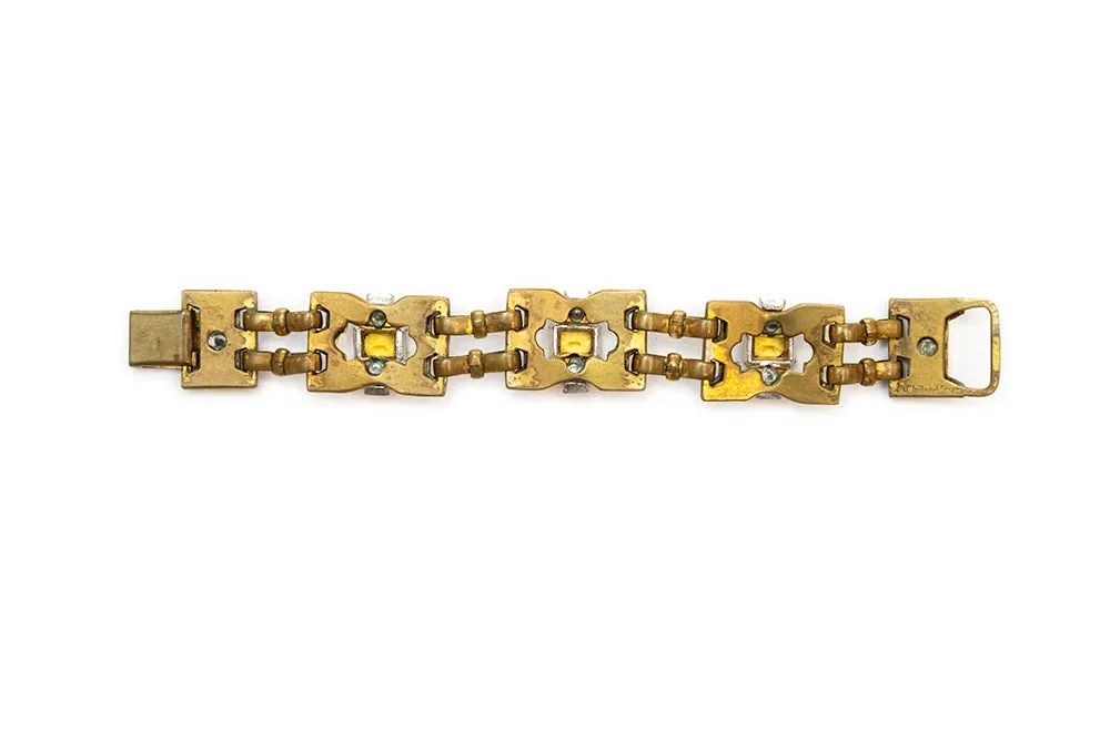 McCLELLAND BARCLAY 1930s Gold Plated with Yellow and Clear Rhinestones Bracelet