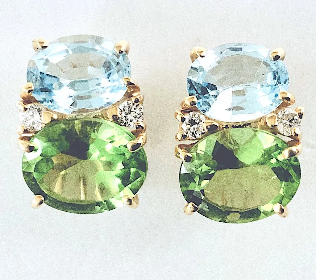 Medium GUM DROP™ Earrings with Tsavorite and Dark Blue Topaz and Diamonds