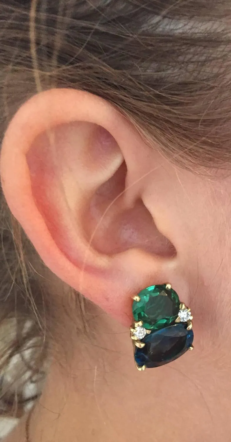 Medium GUM DROP™ Earrings with Tsavorite and Dark Blue Topaz and Diamonds