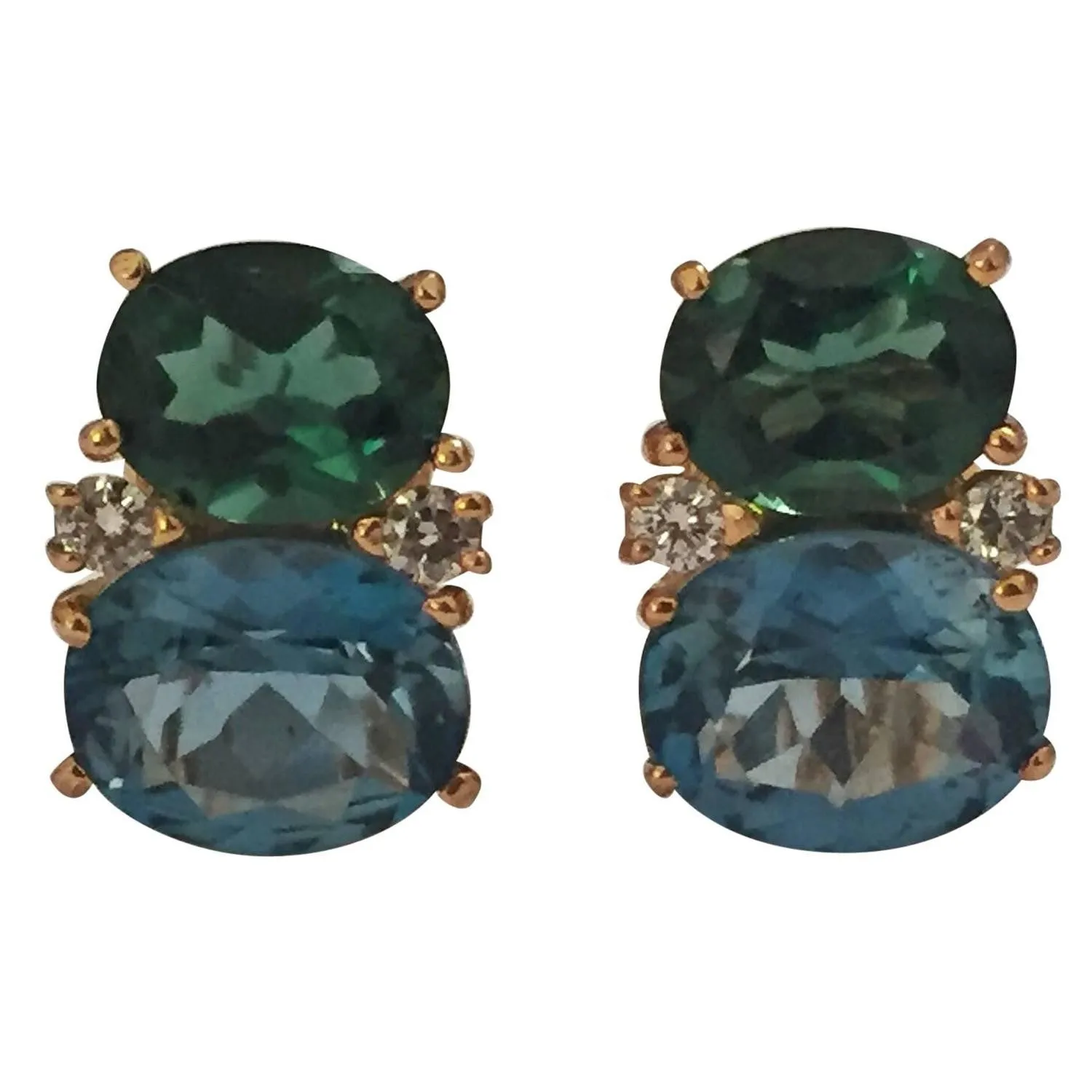 Medium GUM DROP™ Earrings with Tsavorite and Dark Blue Topaz and Diamonds