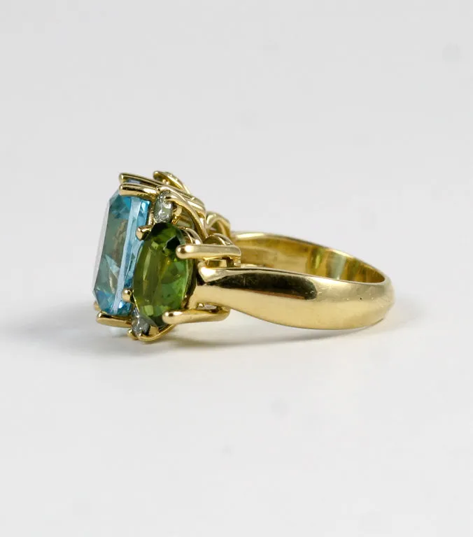 Medium GUM DROP™ Ring with Blue Topaz and Peridot and Diamonds