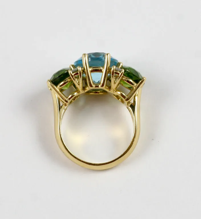 Medium GUM DROP™ Ring with Blue Topaz and Peridot and Diamonds