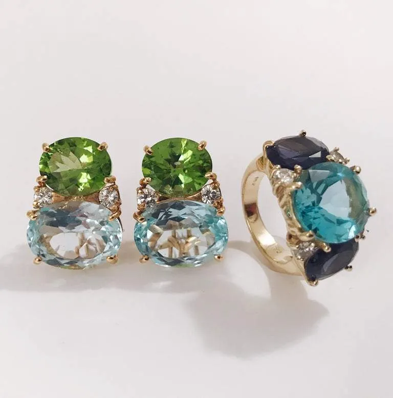 Medium GUM DROP™ Ring with Blue Topaz and Peridot and Diamonds