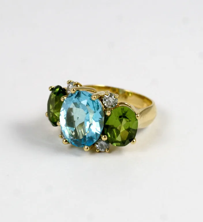 Medium GUM DROP™ Ring with Blue Topaz and Peridot and Diamonds