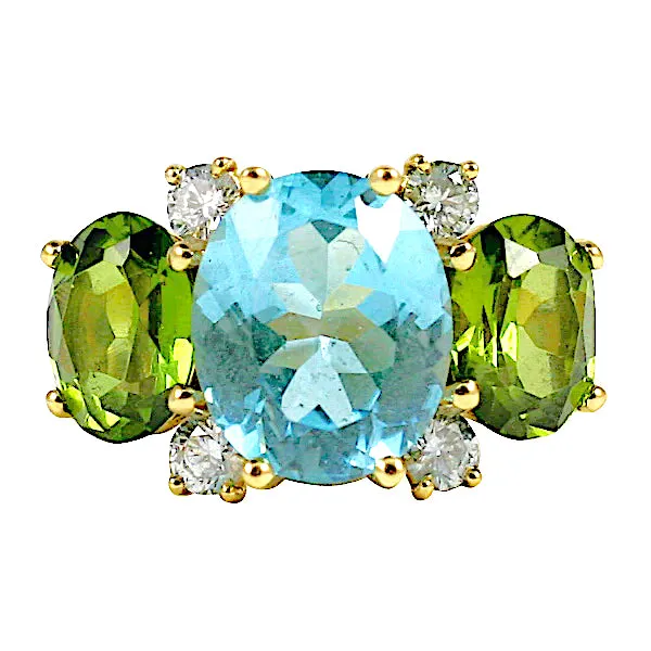 Medium GUM DROP™ Ring with Blue Topaz and Peridot and Diamonds