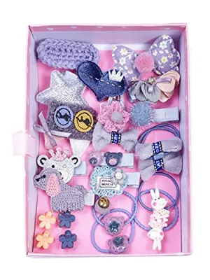 Melbees by Yellow Chimes Hair Clips Set for Girls Gift Set of Hair Accessories for Kids with Hair Clips & Rubber Bands Assortment Gift Box for Kids Girls.