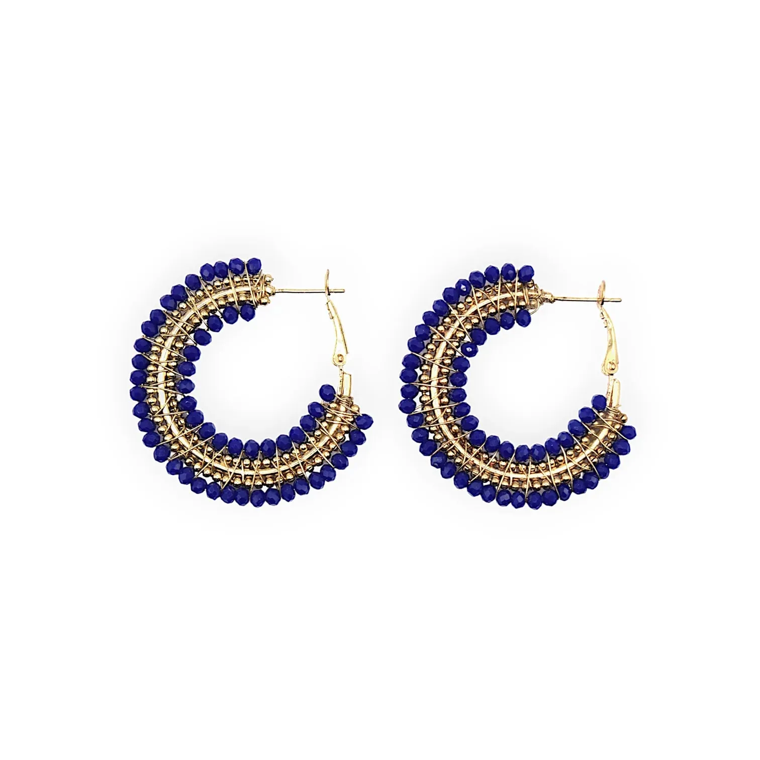 Mini  Beaded Ombre Hoop Earrings - Lapis Blue