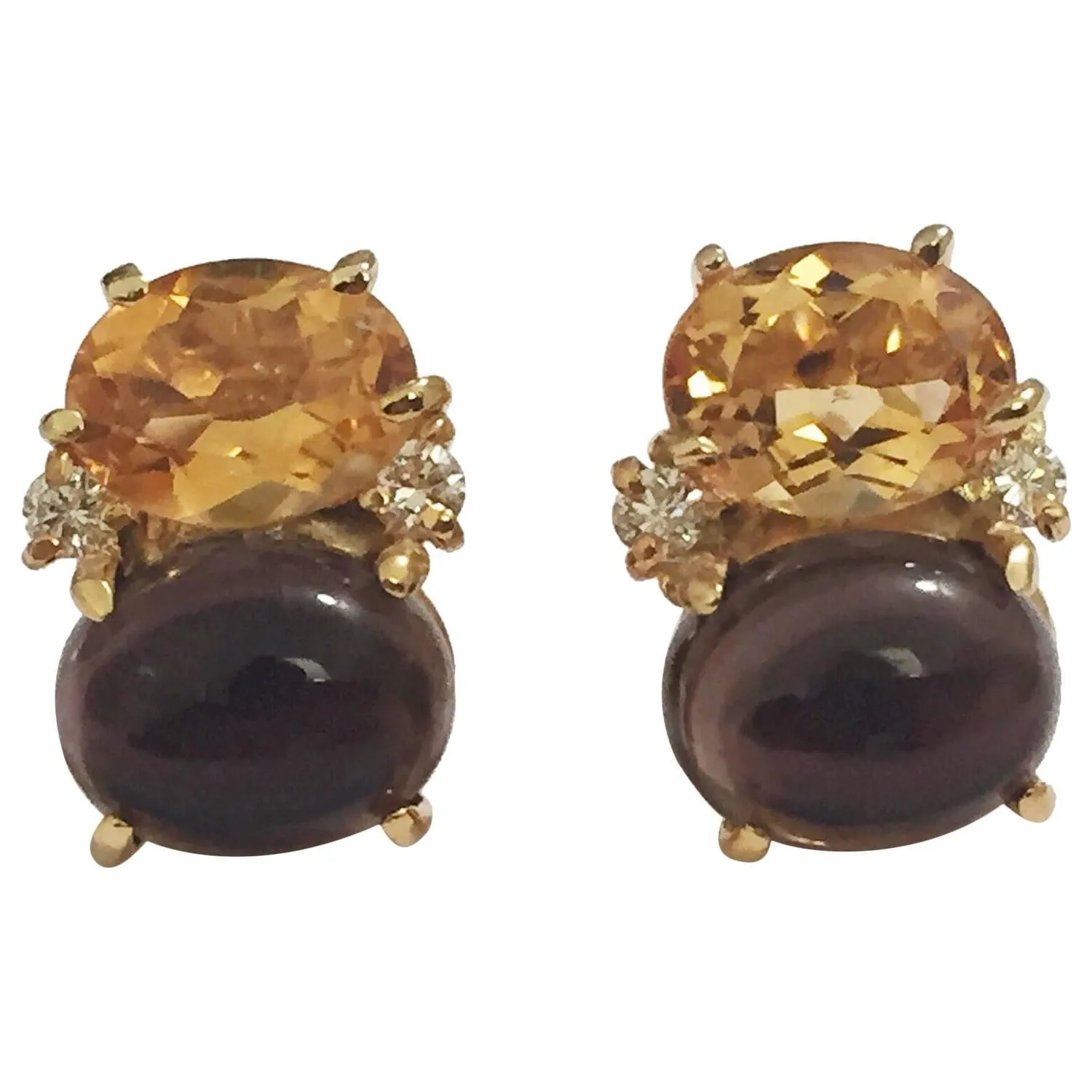 Mini GUM DROP™ Earrings with Citrine and Cabochon Smokey Topaz and Diamonds