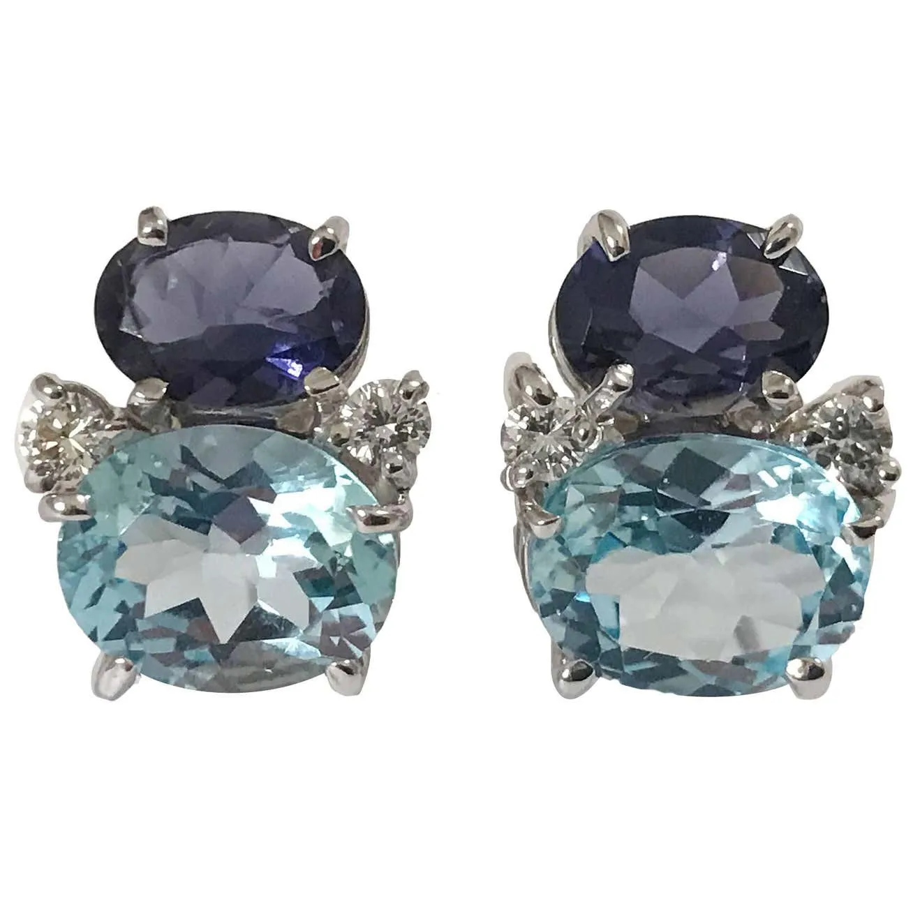 Mini GUM DROP™ Earrings with Iolite and Cabochon Chalcedony and Diamonds