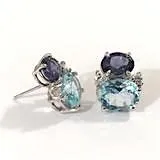 Mini GUM DROP™ Earrings with Iolite and Cabochon Chalcedony and Diamonds