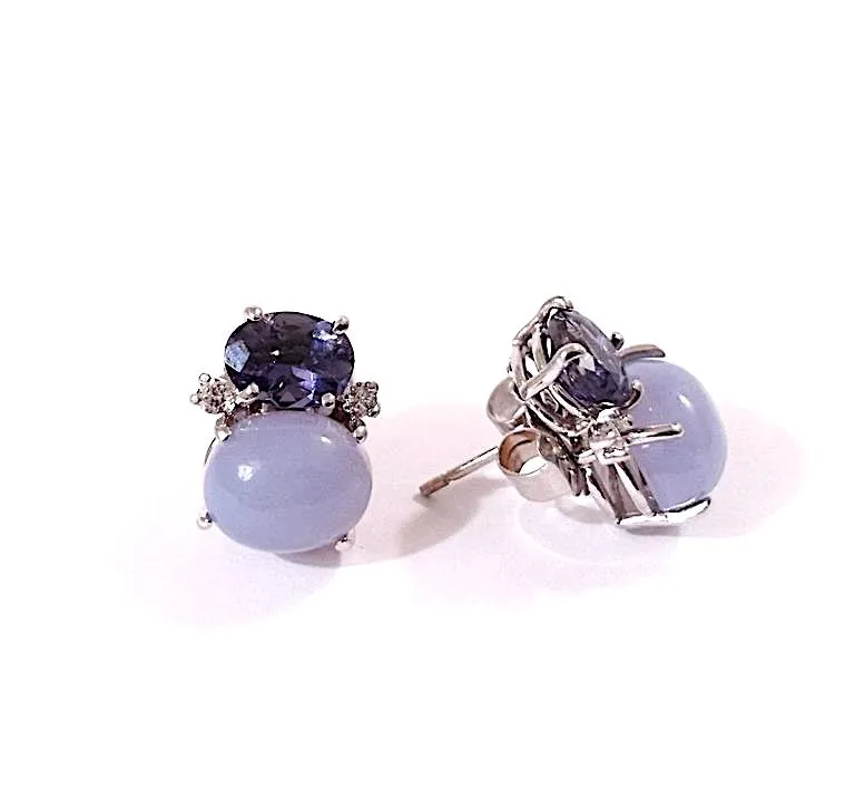 Mini GUM DROP™ Earrings with Iolite and Cabochon Chalcedony and Diamonds