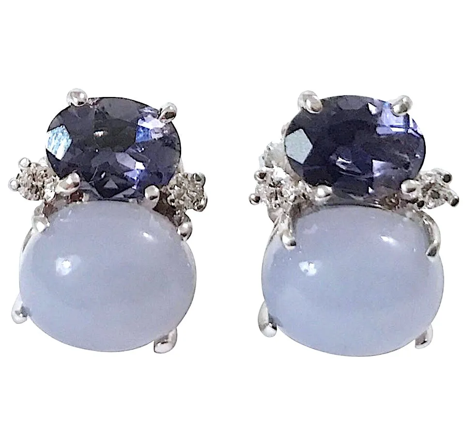 Mini GUM DROP™ Earrings with Iolite and Cabochon Chalcedony and Diamonds