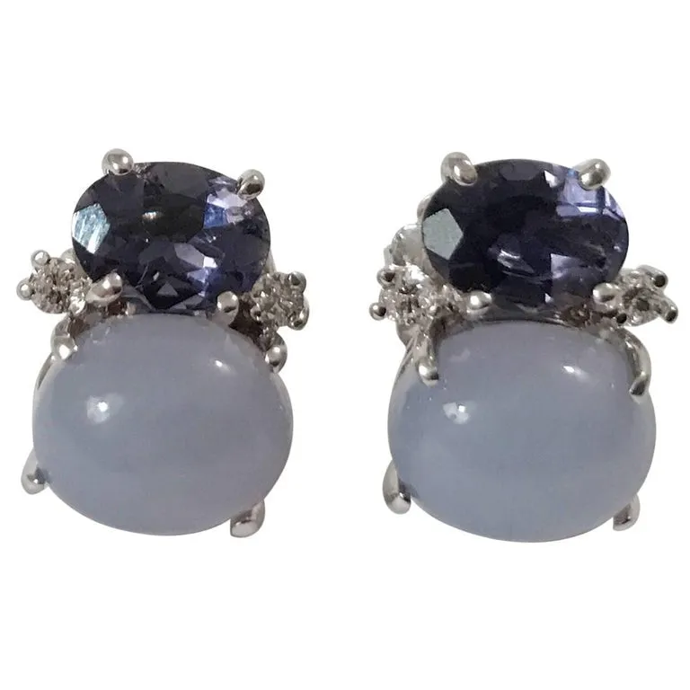 Mini GUM DROP™ Earrings with Iolite and Cabochon Chalcedony and Diamonds