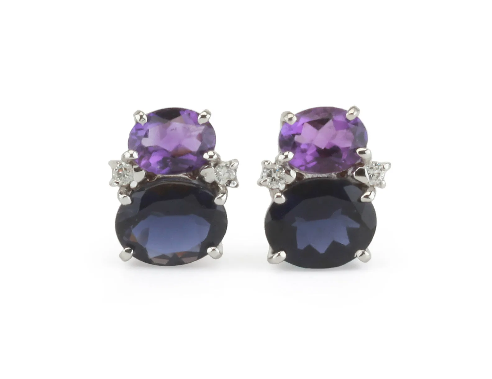 Mini GUM DROP™ Earrings with Iolite and Cabochon Chalcedony and Diamonds