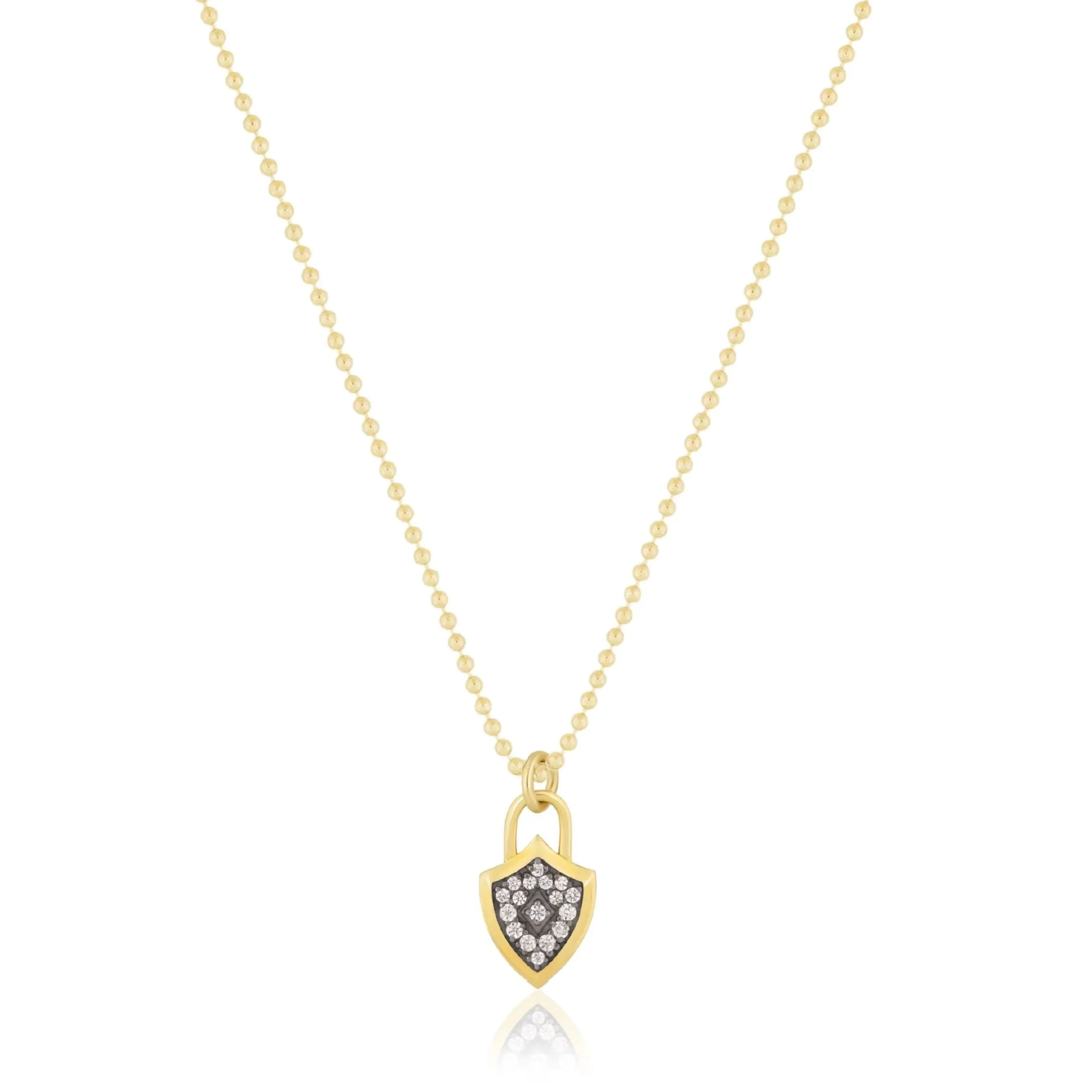 Mini Two-Tone Pave Lock Charm Necklace