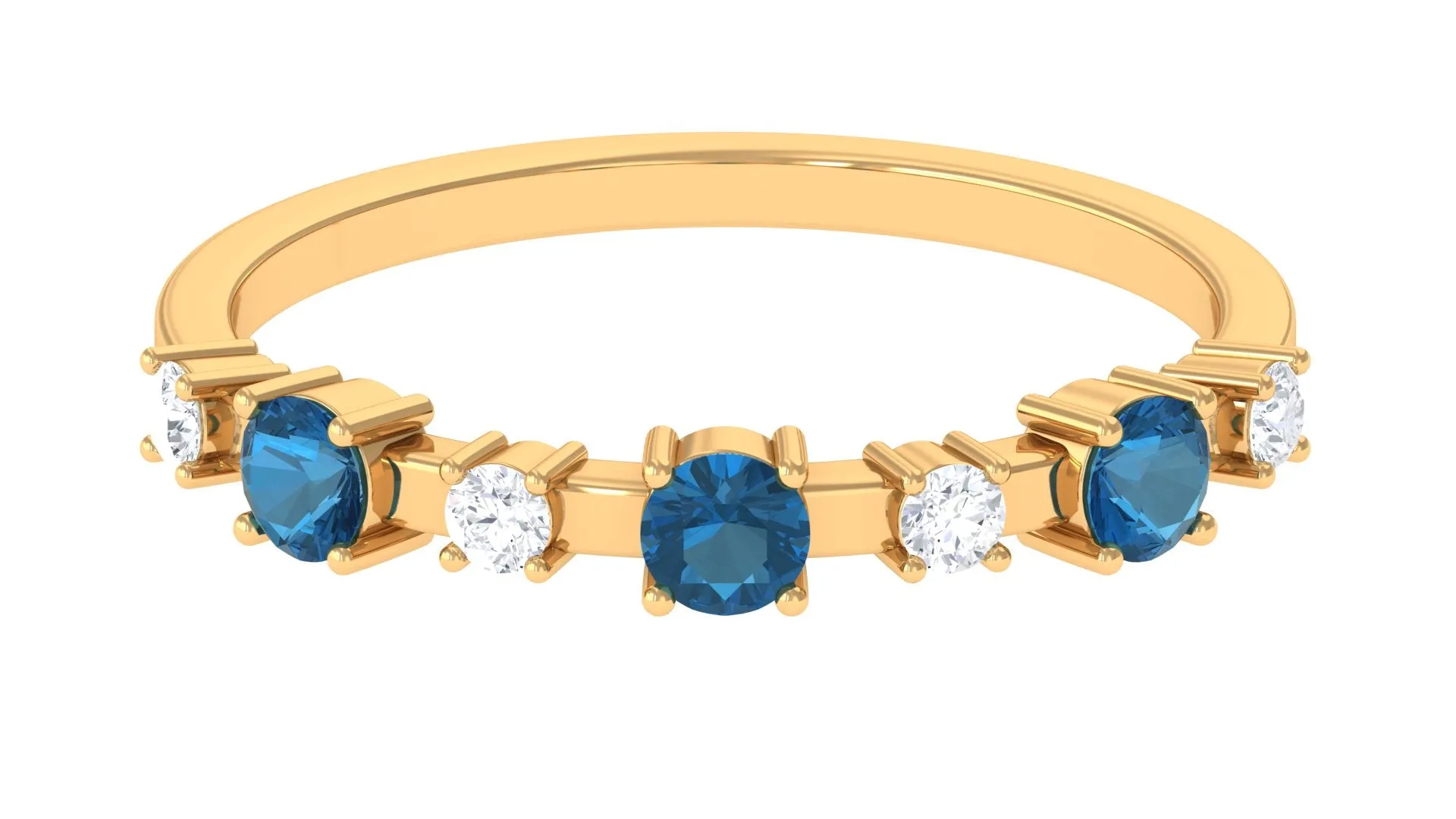 Minimal London Blue Topaz Stackable Band Ring with Diamond